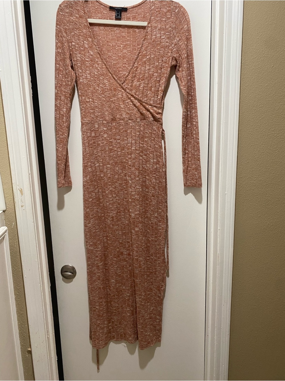Forever 21 Ribbed Wrap Maxi Dress in Dusty Peach